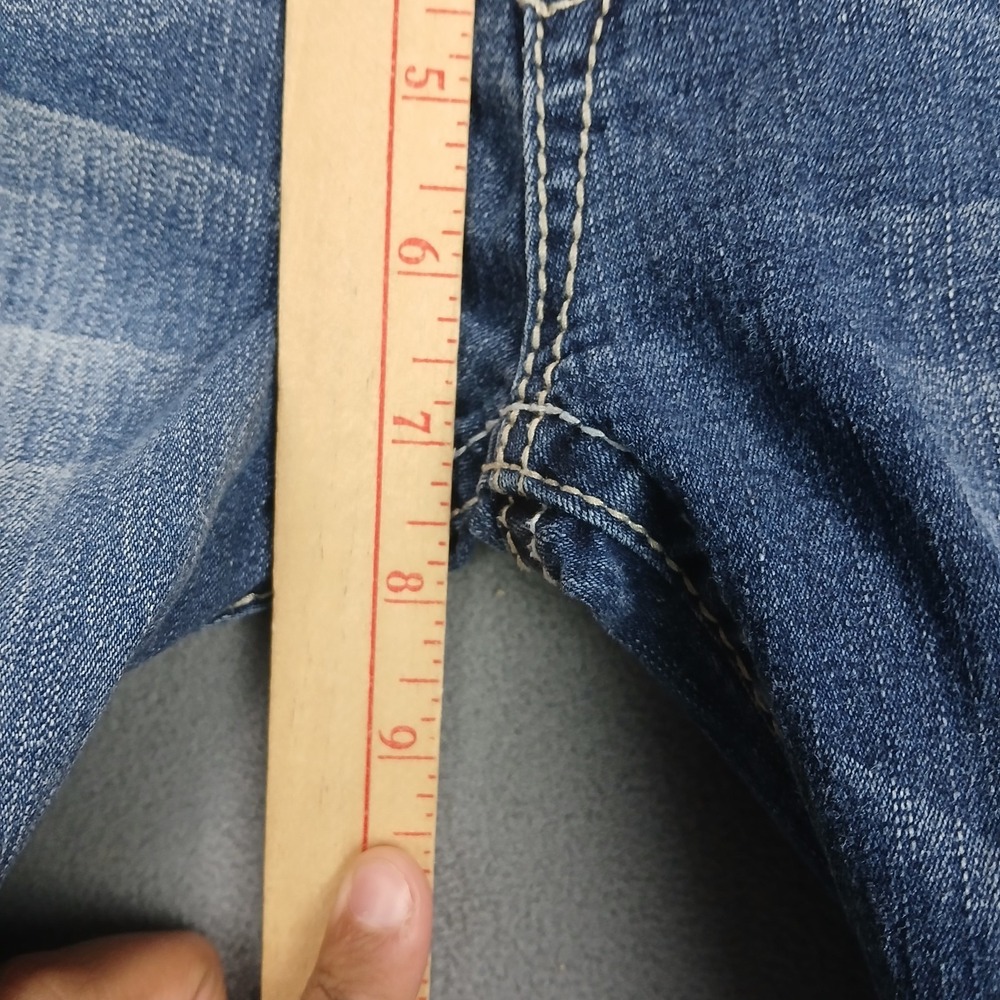 WallFlower Bootcut Jeans Womens 0 Dark Blue Denim Stretch Whiskered Low Rise - Picture 9 of 13